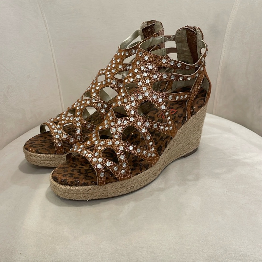 Brown Shiny Keely Wedge Sandals KORDS Michael Kors